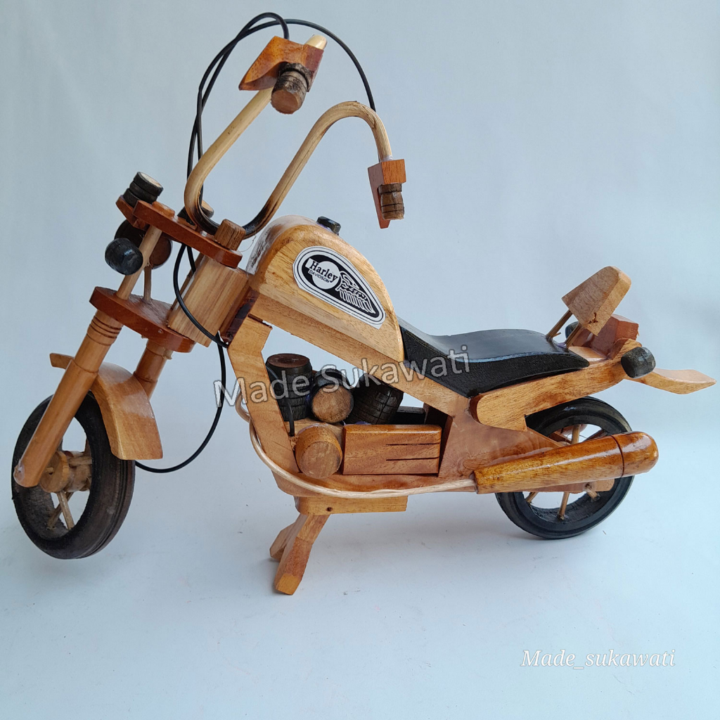 Miniatur motor Harley XL 40cm kerajinan kayu handmade