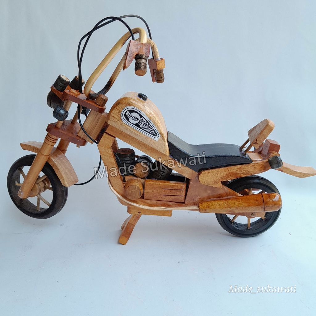 Miniatur motor Harley XL 40cm kerajinan kayu handmade