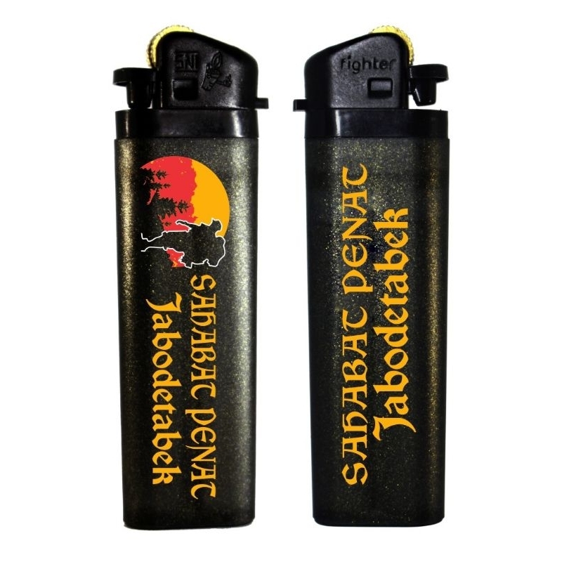 Korek Fighter Black Glitter Dua Sisi Sablon