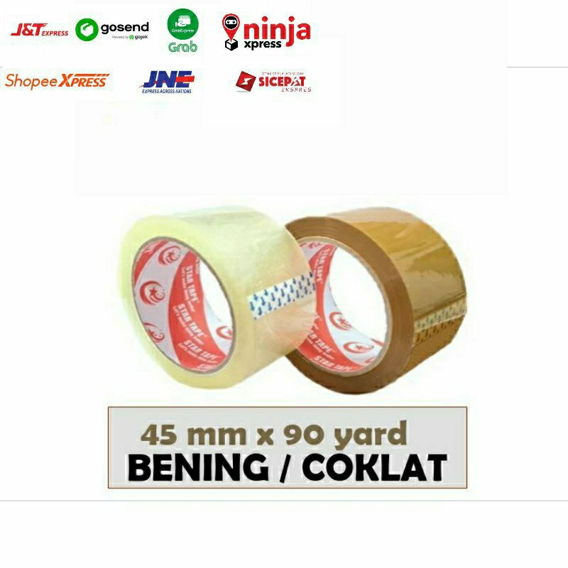 

PROMO CUCI GUDANG LAKBAN MURAH BENING COKLAT SOLASI PACKING 45mm×90 yard star tape