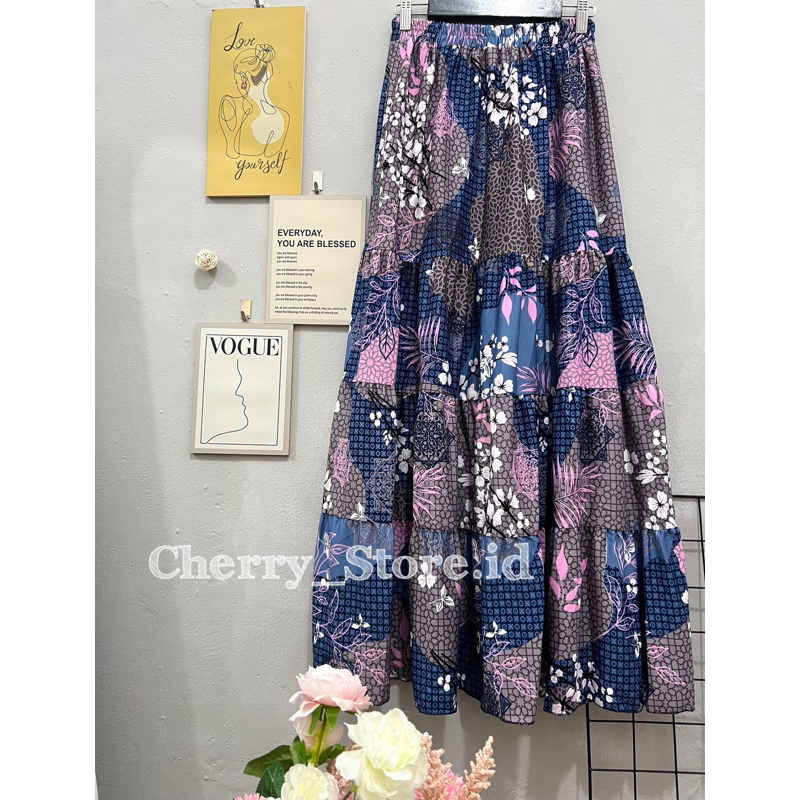 NEW!!! Long skirt korean style | rok beraksen 4 susun motif bunga sakura | rok panjang wanita muslim