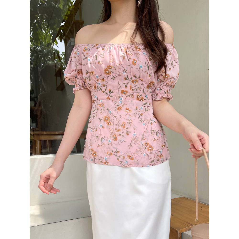 Kadaka T-0354 Blouse Peplum Floral Super Pretty Detail Smock