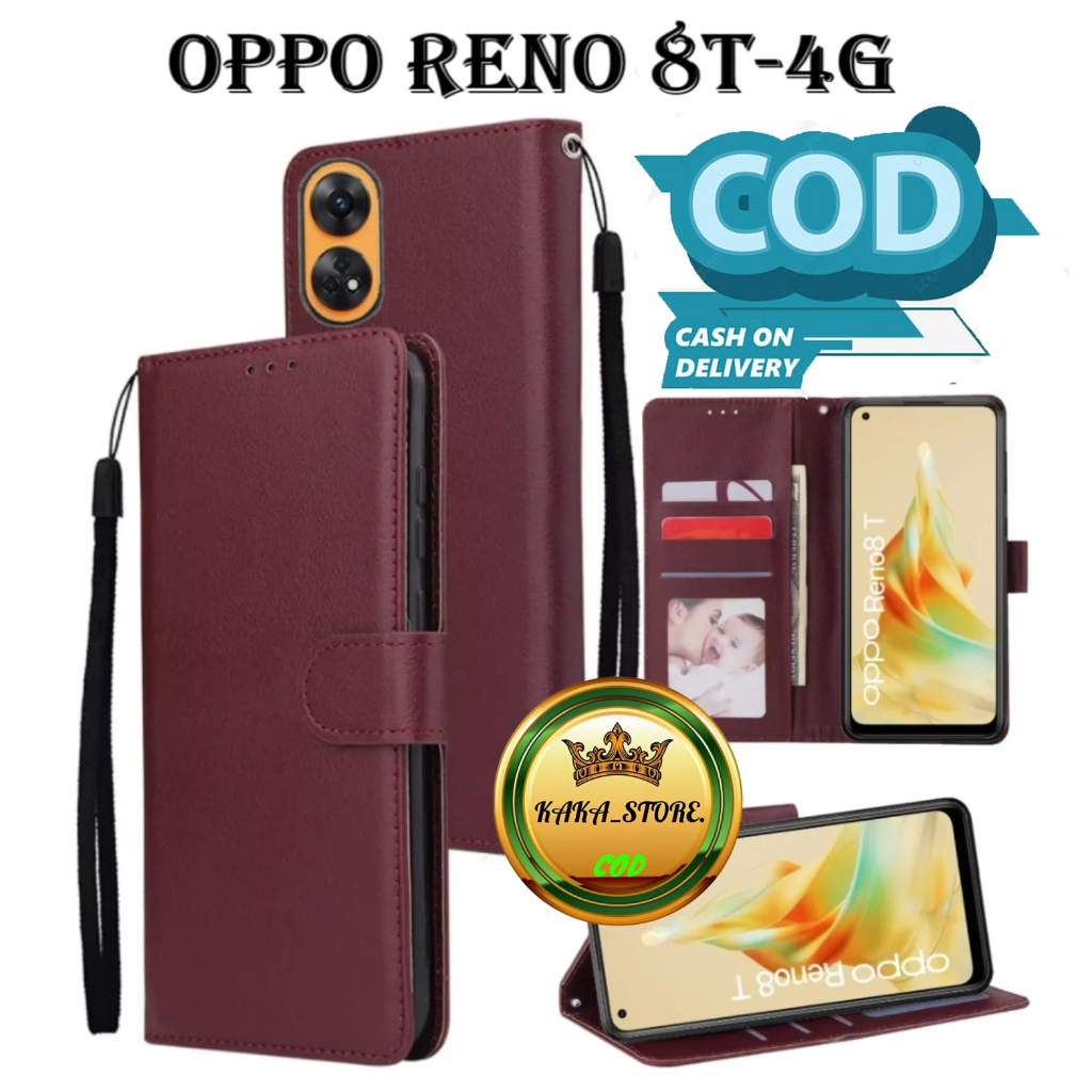CASE FLIP OPPO RENO 8T 4G -FLIP WALLET CASE KULIT - CASING DOMPET-FLIP COVER LEATHER-SARUNG BUKU HP