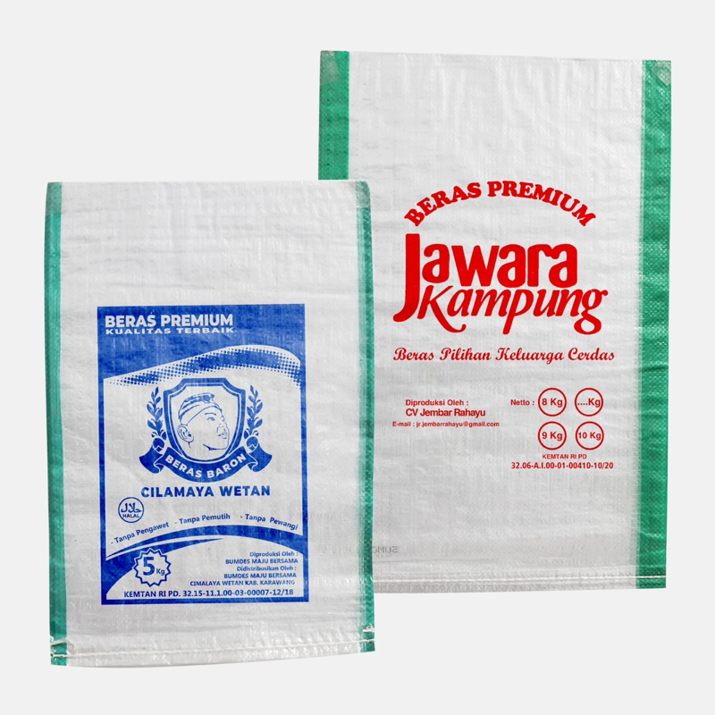 sablon karung beras 5 kg dan 10 kg - ( merk custom desain merk sesuai keinginan )