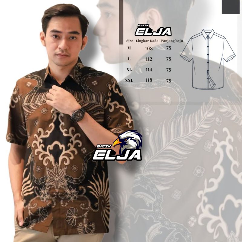 Kemeja Batik Pria Hem Lengan Pendek Modern Warna Hitam