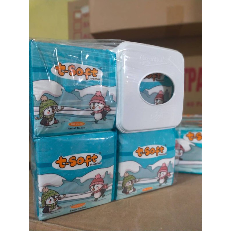 Tisu Tissu Tissue T-Soft Premium Pop Up Paket 4 in 1 Free Box Tempat Wadah Tisu