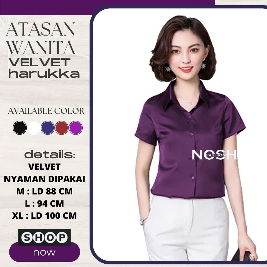 Kemeja Wanita Lengan Pendek Satin Shirt Korea Style Harukka - NOSH Fashion