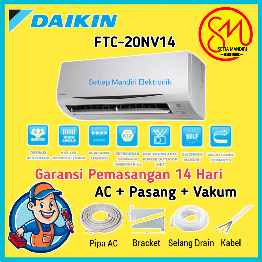 Daikin FTC20NV14 + PASANG AC Split 3/4PK Super Mini Split Standard Thailand