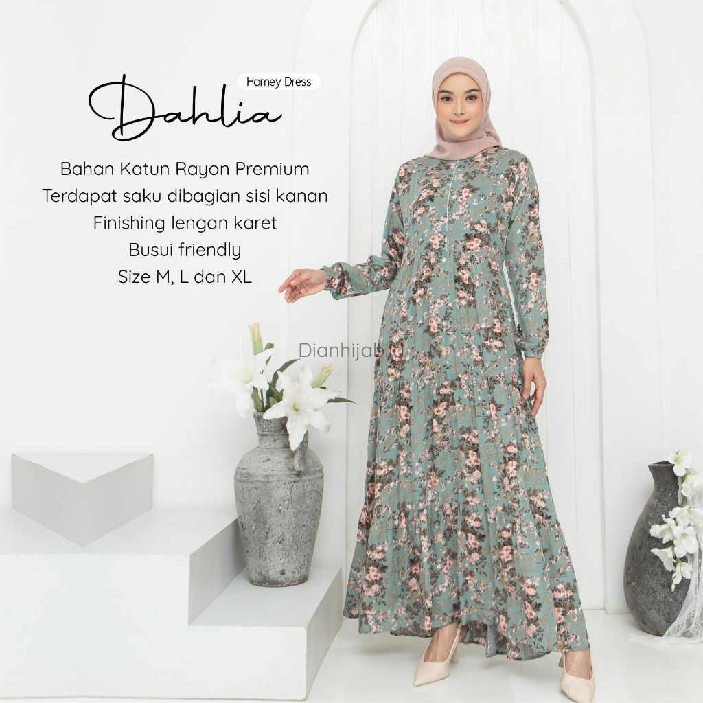 Gamis Dewasa Homey Dress Dahlia By Dianhijab.id - Bahan Rayon Viscose Premium Gamis Dewasa Luxury Gamis Pengajian Adem Nyaman Dipakai - Bisa COD