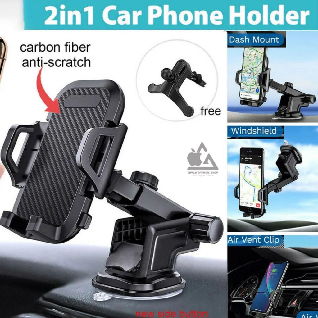 Black Carbon Car Holder HP Long Neck SH-3100 Bracket Stand Suction Cup Automatic Lock 360 derajat Telescopic Teleskopik Phone Holder Dashboard Gps Maps Waze Mobil Universal Karbon Hitam Leher Panjang Leher Angsa Multifungsi