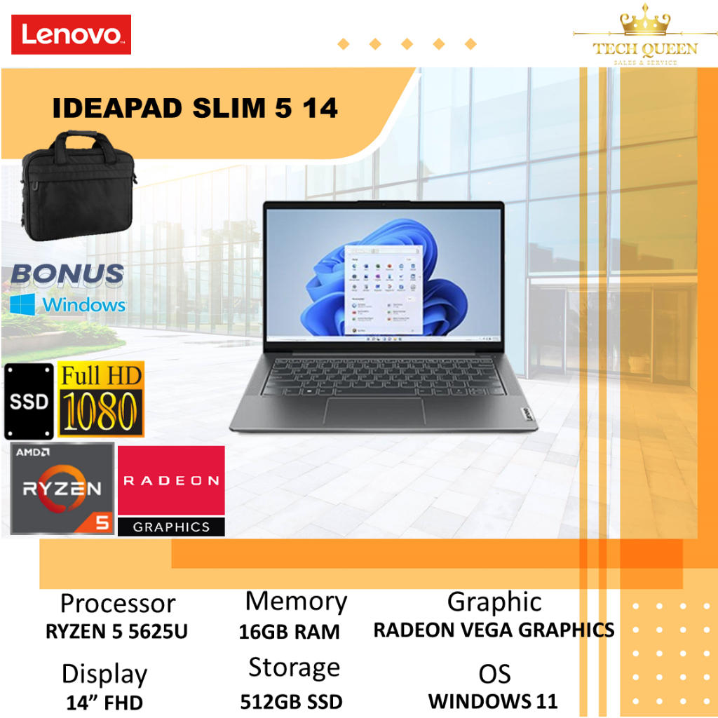 LENOVO IDEAPAD SLIM 5 14 - RYZEN 5 5625U 16GB 512SSD VEGA7 WINDOWS 11+OHS 14.0 INCHI FHD IPS