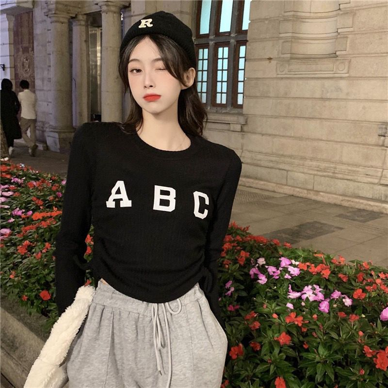 YIU YIU Rajut - Korean Kaos Crop Top Wanita Y2k Top Kaos Lengan Panjang Wanita