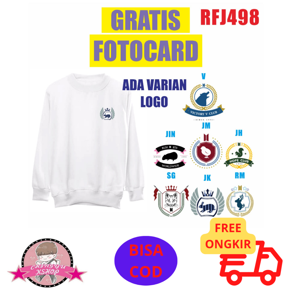 (RFJ498) FREE PHOTOCARD SWEATER HOODIE JAKET BTS RUN BT LOGO KECIL ANIMAL