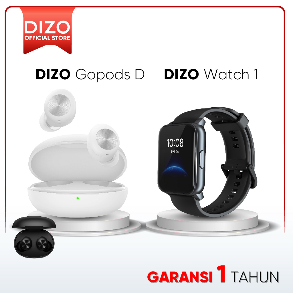 DIZO realme Gopods D white and black and DIZO Watch tws smartwatch earphone bluetooth