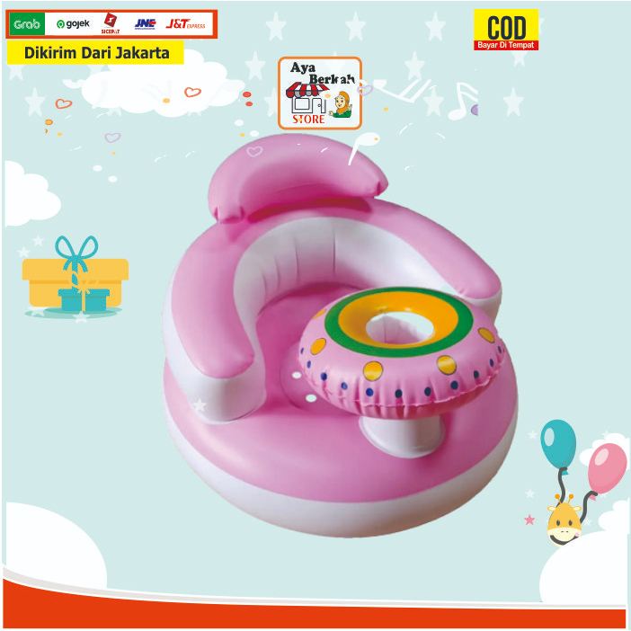 Sofa kursi tempat duduk bayi Mobil belajar duduk model pompa tiup Seat baby chair kursi makan bayi PINK