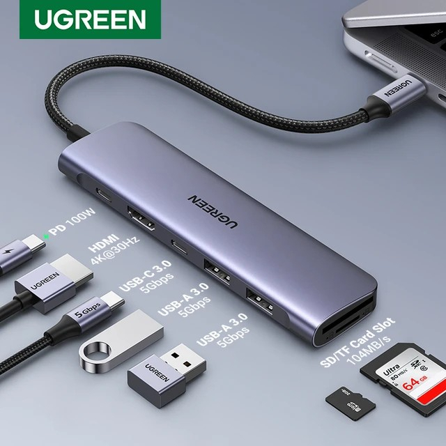 UGREEN Adapter HUB 7in1 USB TYPE C To C HDMI USB 3.0 Multi Port 15214