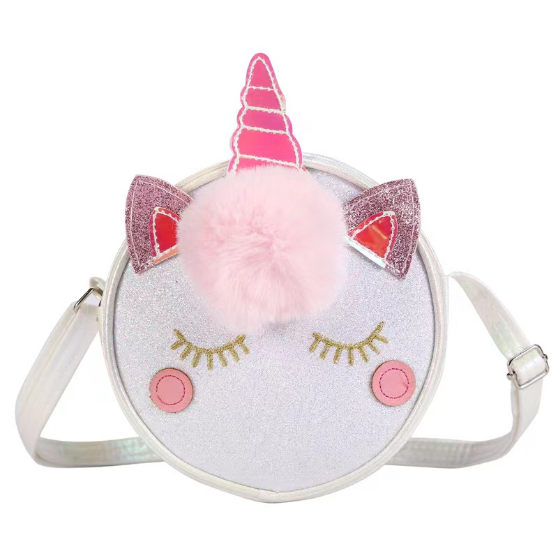 Unicorn Messenger Bag Unicorn Tas Bahu Glitter Kartun Lucu Dompet Koin Anak-anak Tas Travel Tas Penyimpanan Tas Bulat