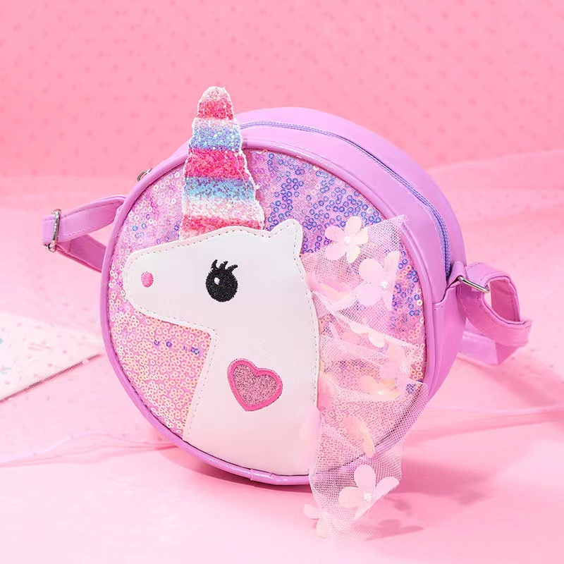 Siswa Baru Gadis Kartun Tas Bahu Payet Unicorn Messenger Bag Glitter Rainbow Flash Powder Tas Pinggang Anak