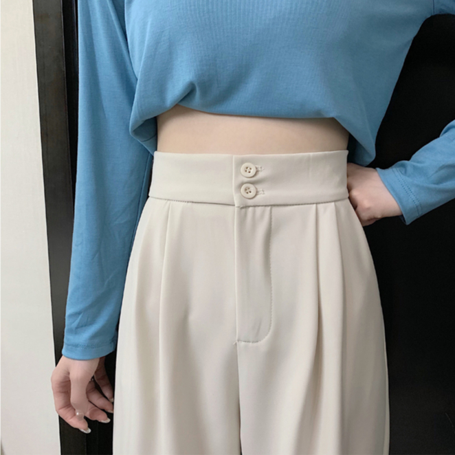 XIAOZHAINV Celana Kulot Casual Wanita Longgar Lurus Highwaist Pants Korean Style 8806