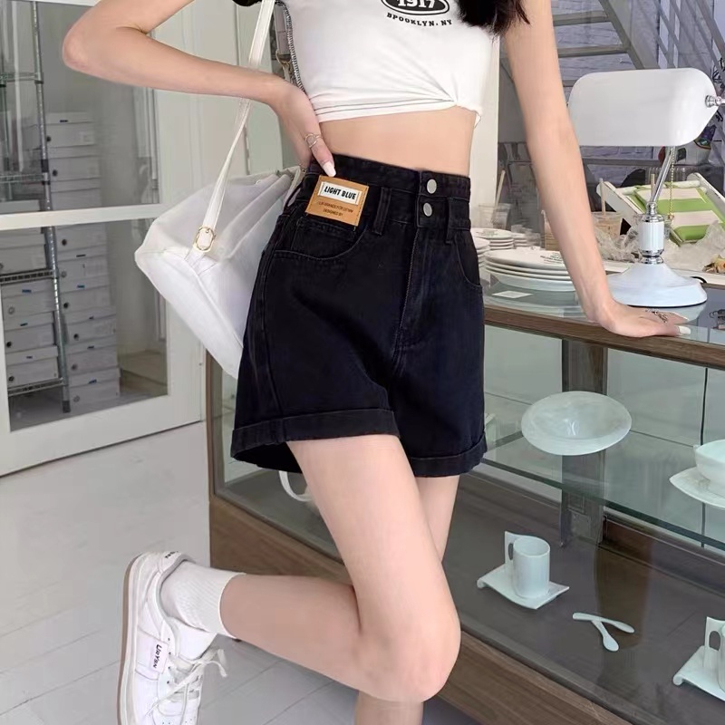 XIAOZHAINV Celana Pendek Denim Pinggang Tinggi Lurus Longgar Gaya Korea Wanita 0777