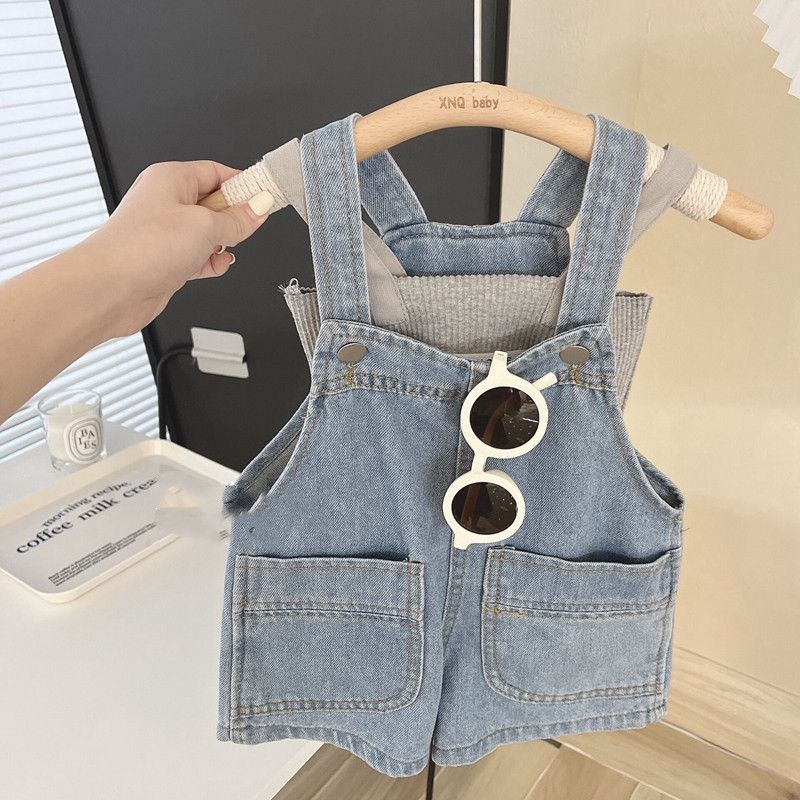 (LOLI-JKT) BS-417 SET ANAK COMISOLE TOP OVERAL SHORTS DENIM 100-140