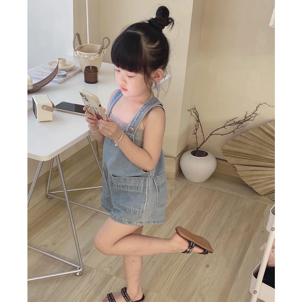 (LOLI-JKT) BS-417 SET ANAK COMISOLE TOP OVERAL SHORTS DENIM 100-140