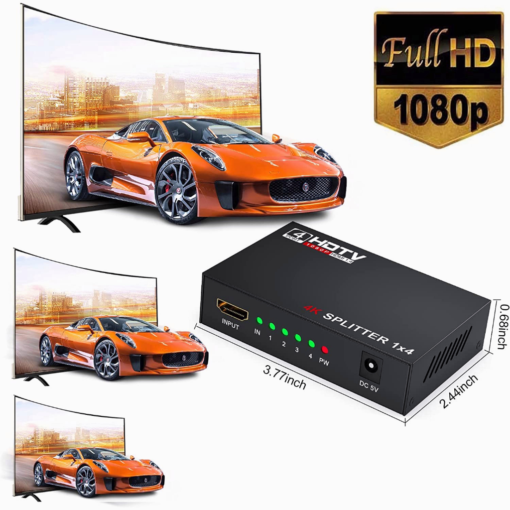 Actual✨Splitter 4 Port Hub Full Video 1X4 HD Spliter Split 1 In 4 Out Repeater Amplifier V1.4 3D 1080P