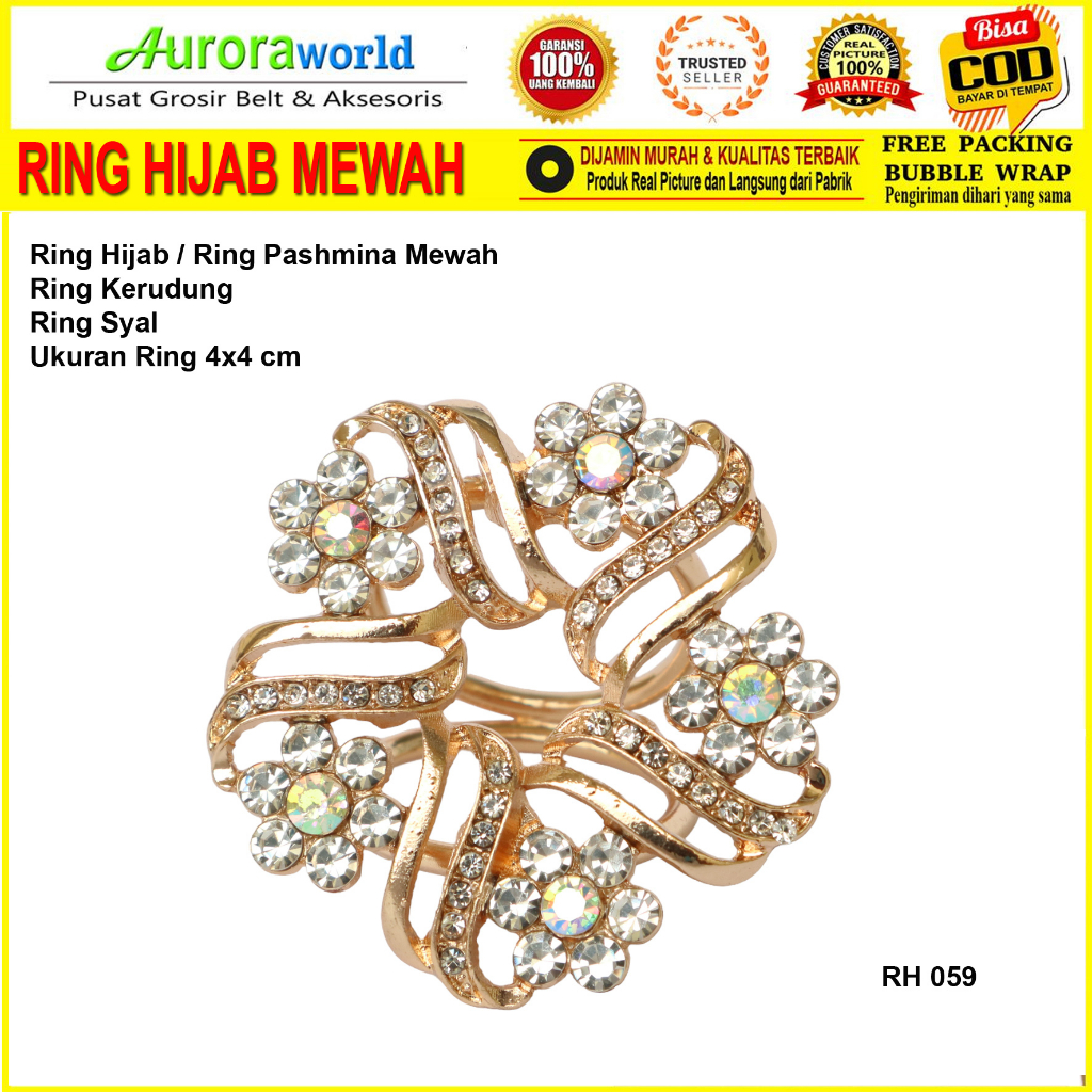 Auroraworld Ring kerudung hijab bros ring syal permata Ring Pashmina Berlian mutiara Mewah bros cincin kerudung scarf fashion terbaru bisa COD 4B