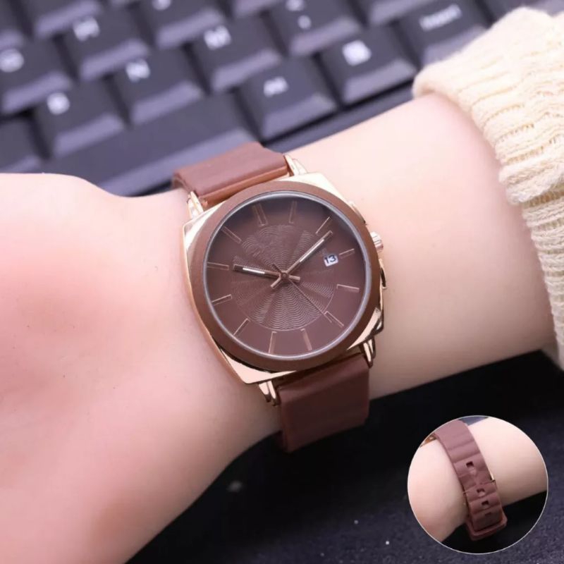 (Cod)Jam Tangan Wanita FSL Bulat Tanggal Aktif Strap Rubber/Karet(Dikirim Jakarta)