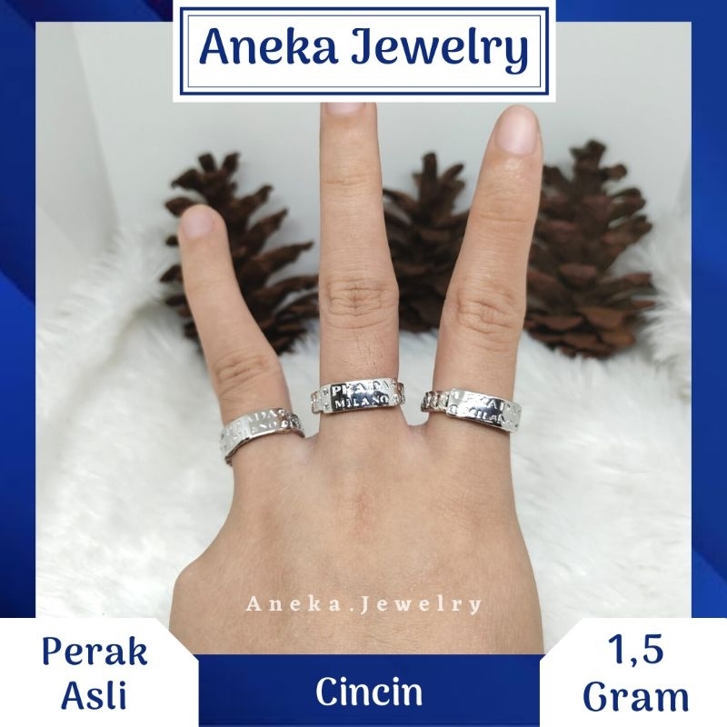 Cincin Stang Plat Ukir, Perak 925, Sepuh Emas Putih