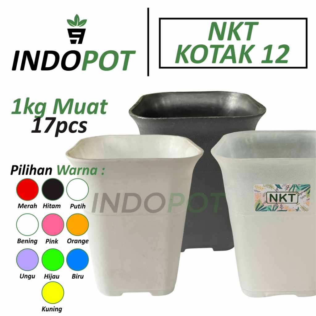 Pot Kotak NKT Ukuran 12 - Pot NKT Kotak 12 Warna-Warni Murah - Pot Kotak Mini - Pot Kecil Bahan Plas