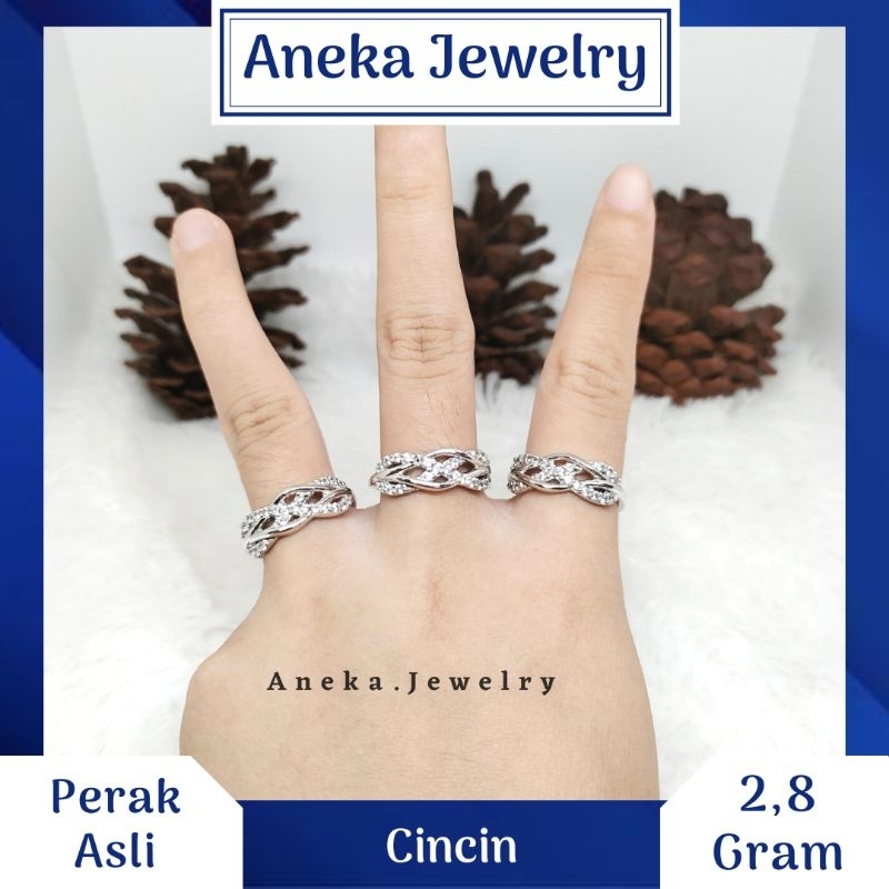 Cincin Kepang Mata Mata, Perak 925, Sepuh Emas Putih