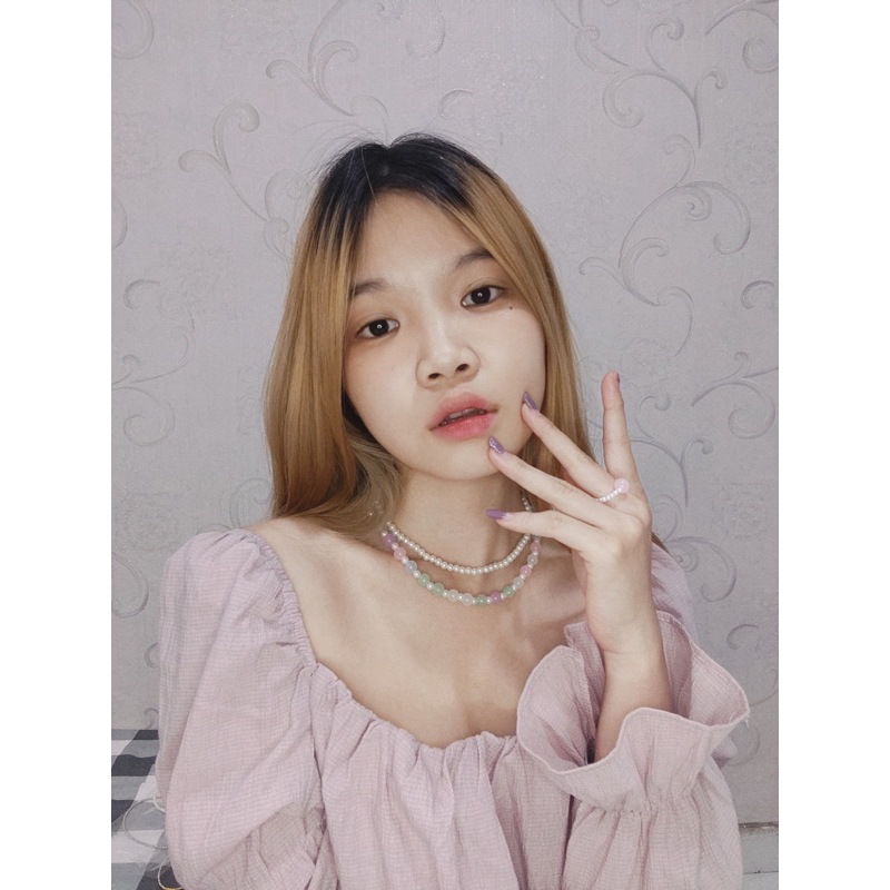 Darla Water Beads Pearl Multilayer Korean Necklace Kalung Double Layer Susun Tumpuk Korea Mutiara