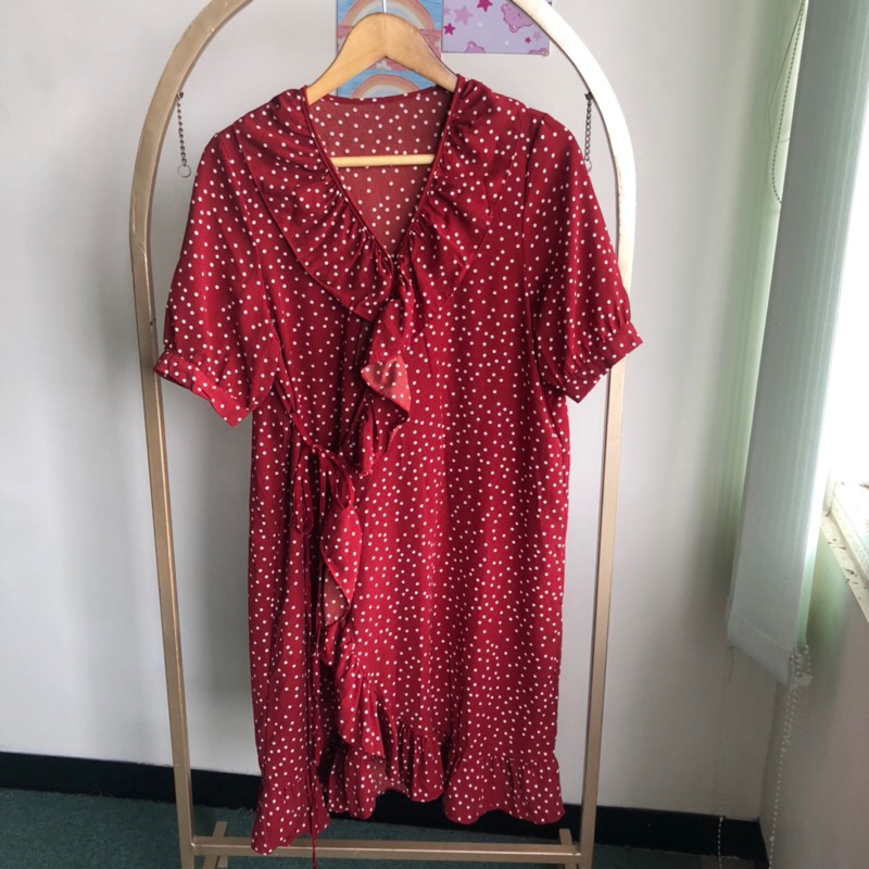 dress merah putih sifon tali