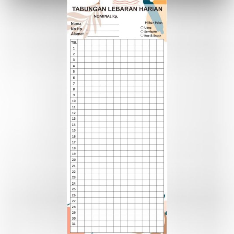 Kertas catatan form buku tabungan lebaran