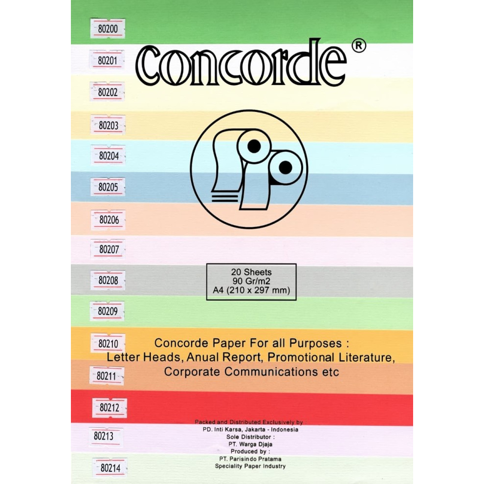 

Concorde 90gr A4 20 sheets ( 1 Set - 20 Lembar ) ( IRRA STORE )