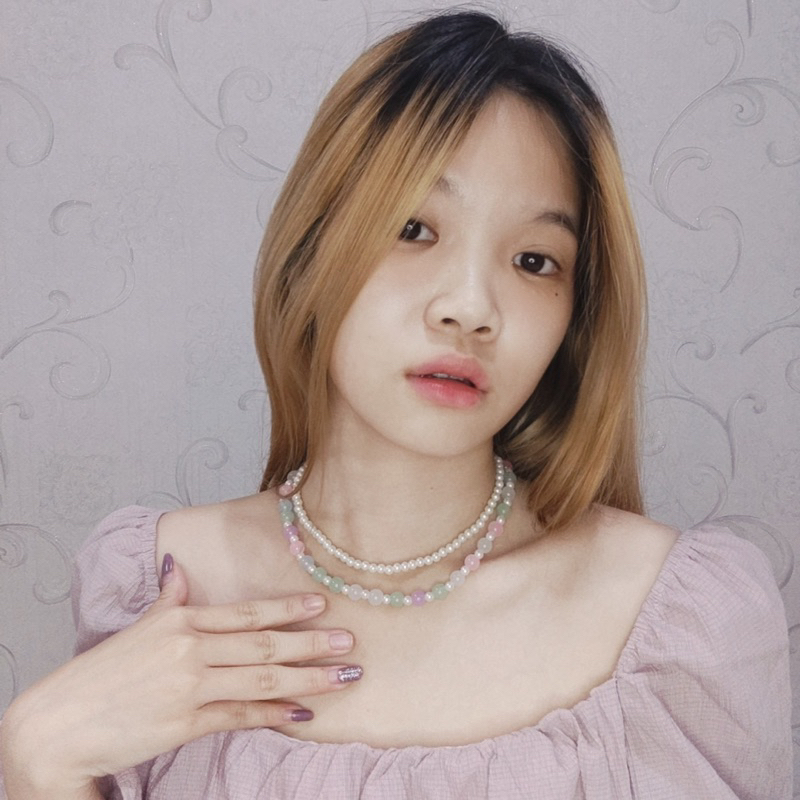 Darla Water Beads Pearl Multilayer Korean Necklace Kalung Double Layer Susun Tumpuk Korea Mutiara