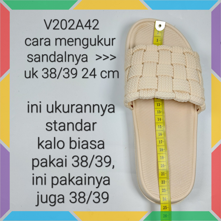 V202A42 Sandal Slop Slip On Karet Jelly Wanita Sendal Selop Empuk Model Tikar Cewek Wonderly
