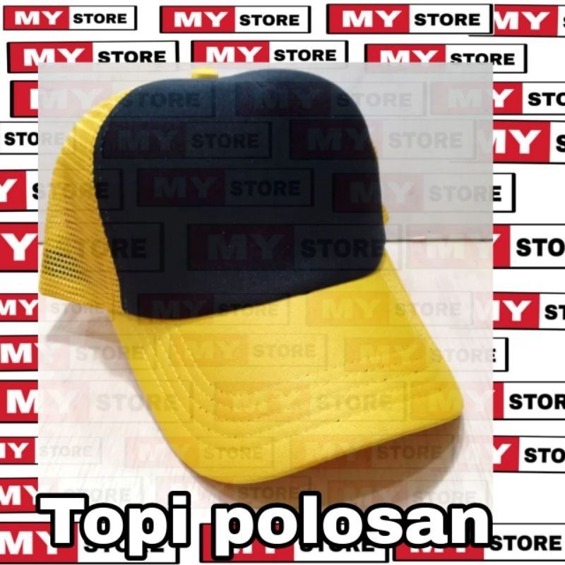 Topi polosan Trucker kuning Hitam kuning/Topi Polosan jaring