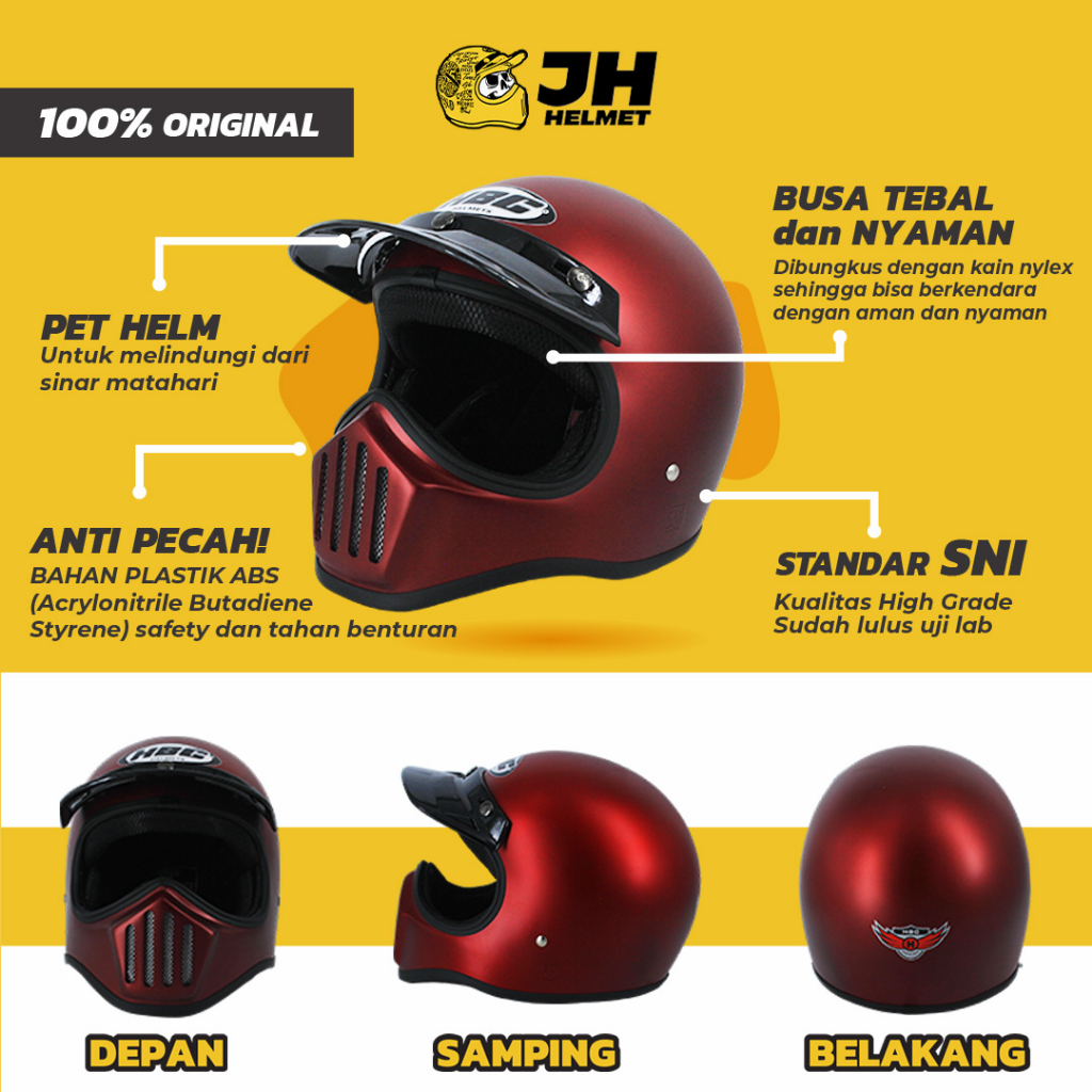 HELM CAKIL HBC POLOS MAROON ( Fullface / Retro / Klasik / Vespa )