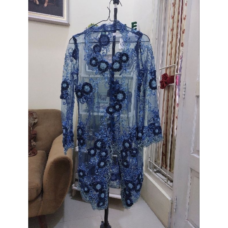 Kebaya Biru Donker Bunga Cantik