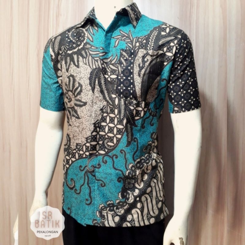 BSWART Batik HRB026 Kenongo Hem Pendek Padi Pekalongan M L XL Batik Pria MURAH Modern