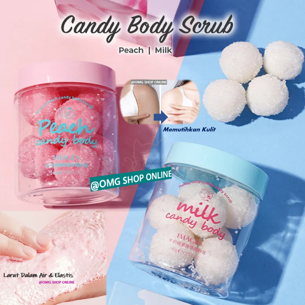 TERMURAH - Images Milk Candy Body Scrub Pembersih Kulit Alami Pemutih Kulit Badan Wajah 140 Gr / Lulur Pemutih Badan Whitening Body Scrub Brightening Peeling Scrub Sabun Mandi Lulur Badan Lulur Mandi Pembersih Daki Perontok Daki Body Spa Exfoliating Gel