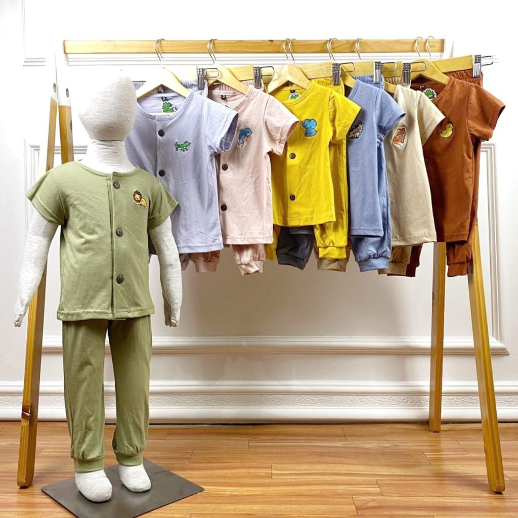 PAJAMAS BUTTON BORDIR SETELAN BAJU TIDUR ANAK BAJU PENDEK CELANA PANJANG ANAK 1-5 TAHUN PNP