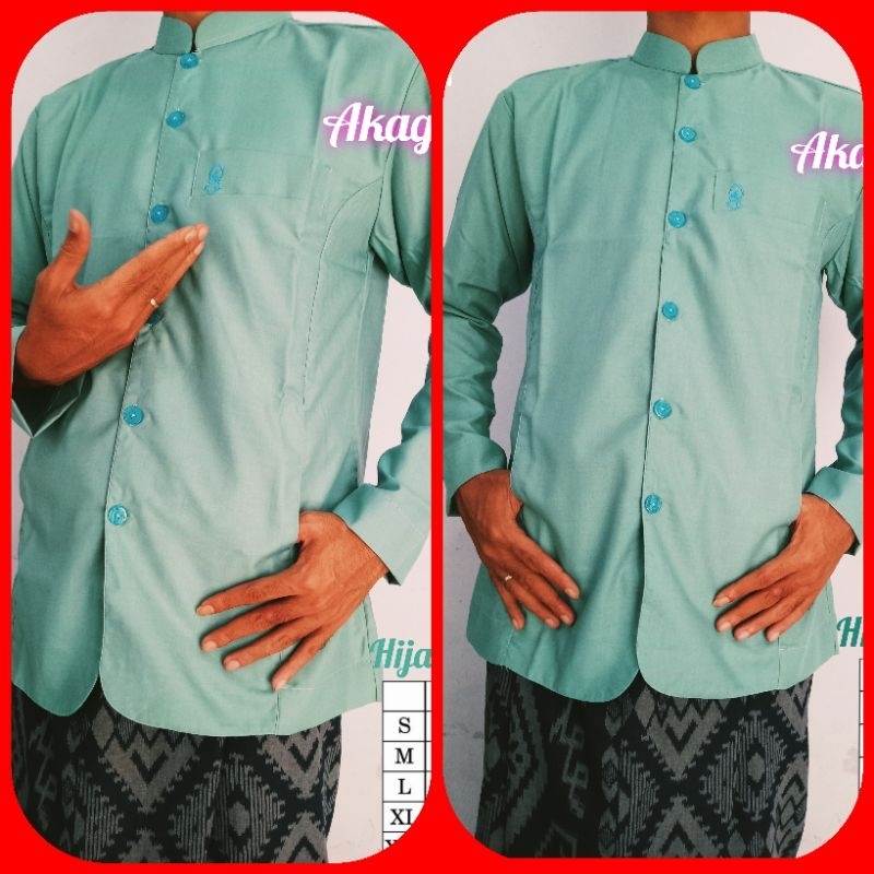 Baju Koko Muslim Pria Dewasa Superior Motif Polos Lengan Panjang Warna Hijau mint Bahan Toyobo Adem 