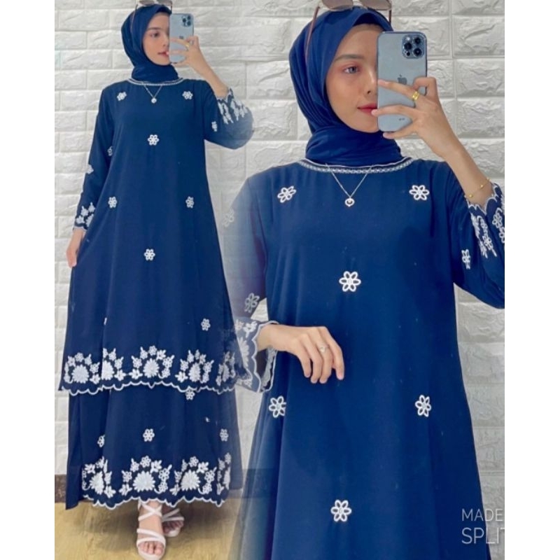 GAMIS MALAYSIA MELAYU BORDIR SOLDER BUNGA PUTIH