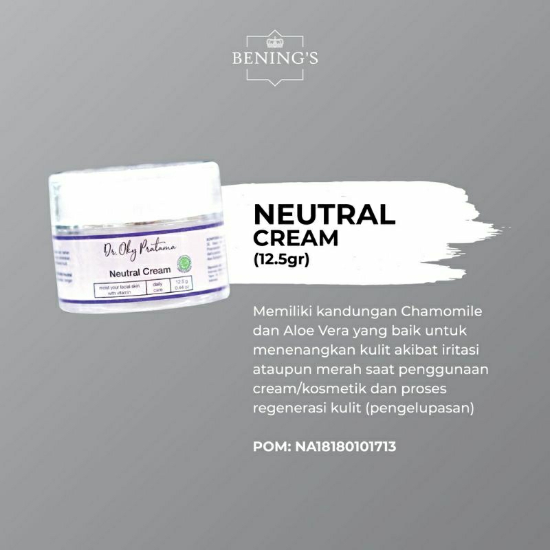 NEUTRAL CREAM 12,5GR KRIM ANTI IRITASI & KULIT MERAH BENINGS SKINCARE DR OKY PRATAMA