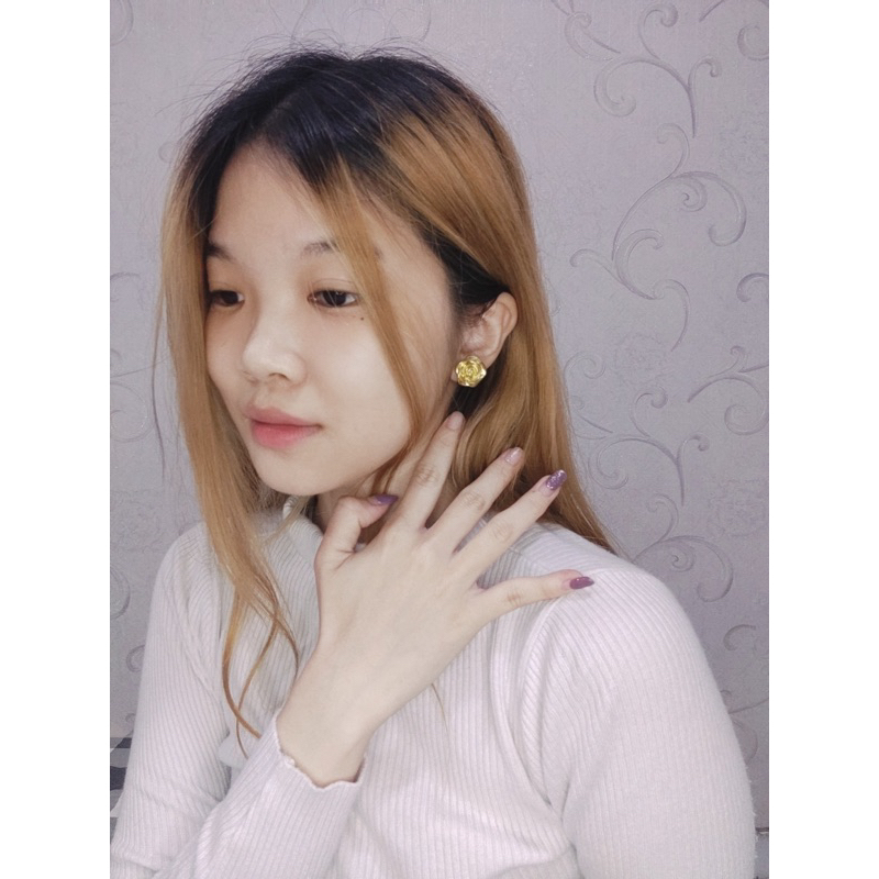 Anting Rose Metalic Tusuk Jepit Hijab Warna Metalik Stud Clip Klip Earrings