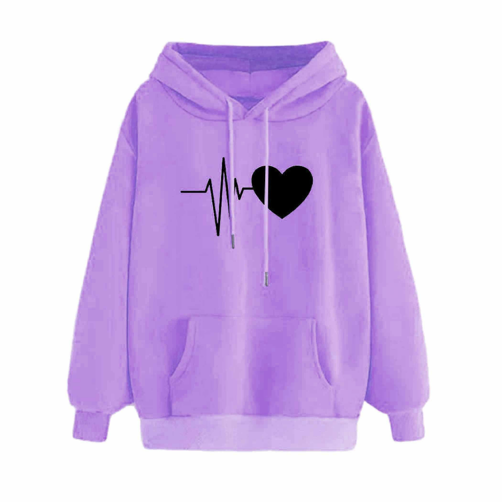 FenishaStore Sweater Hoodie Wanita Kekinian HEART PULSE Bisa Bayar Ditempat COD