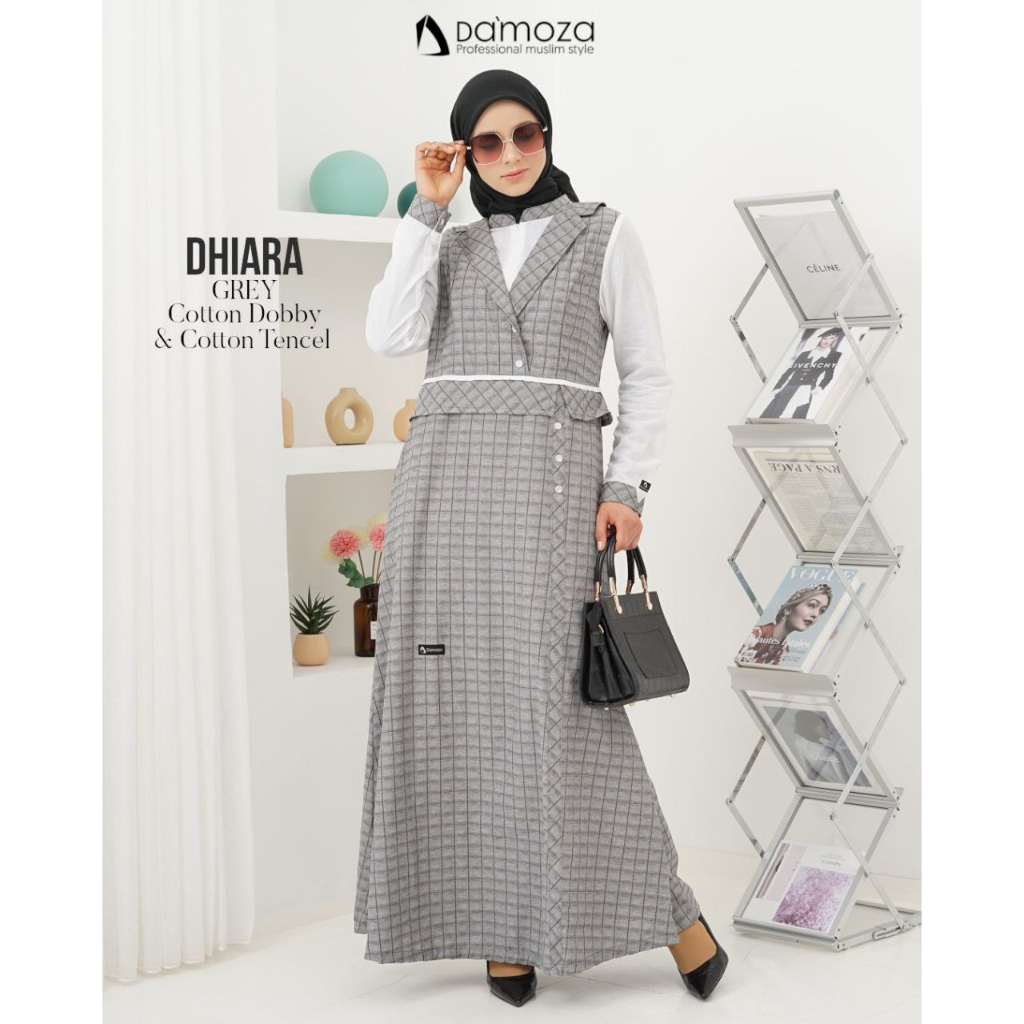COD Gamis Katun DAMOZA DHIARA Grey Cotton dobby ORIGINAL I BEKASI